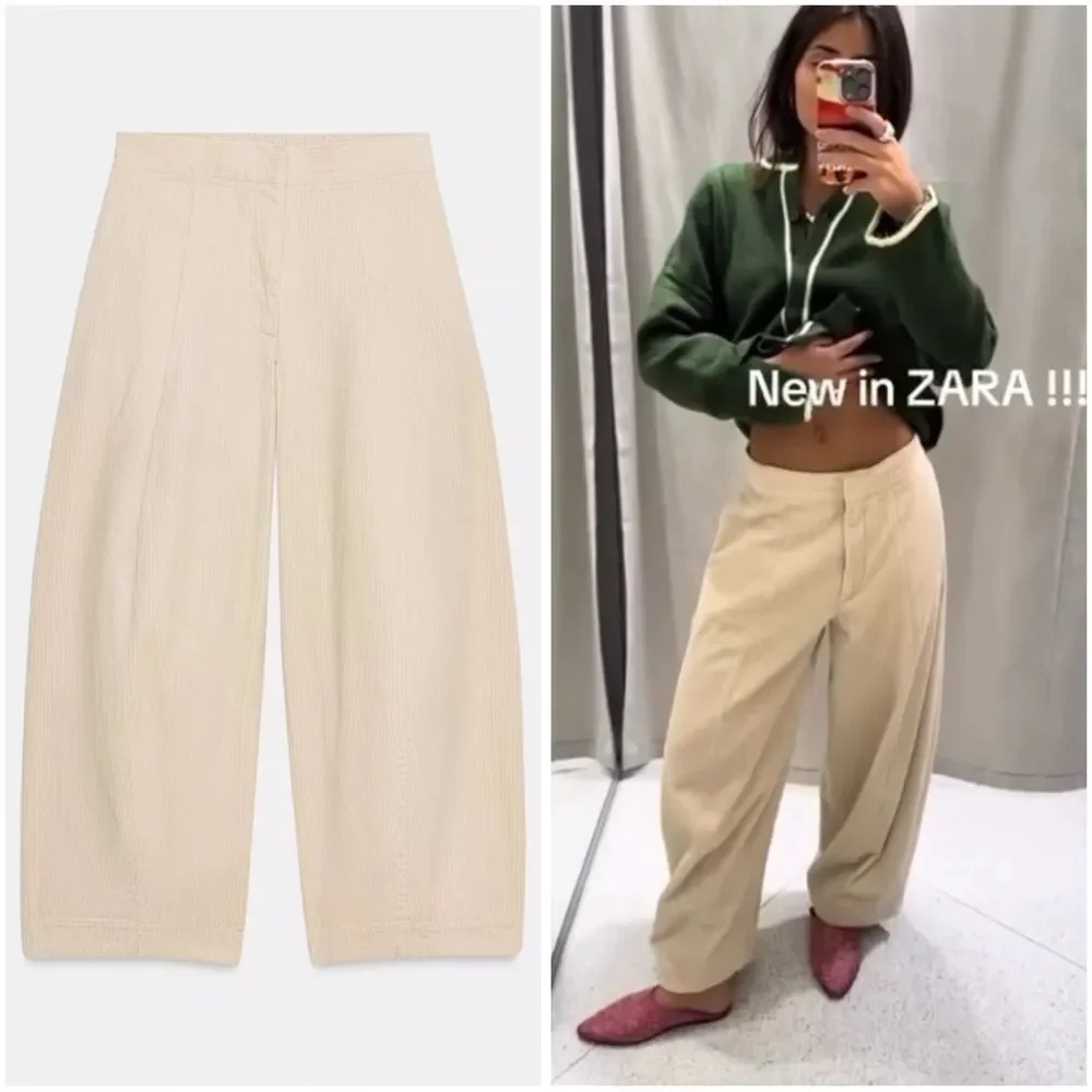 ZARA ZW COLLECTION CORDUROY BARREL PANTS - Picture 4 of 11